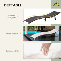 Outsunny Sdraio Lettino da Giardino Ergonomica con Cuscino Rimovibile Pieghevole Rattan 196x61x53cm Bianco(m-5)