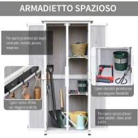 Outsunny Casetta Porta Attrezzi in Legno di Abete a 3 Livelli con Tetto in Bitume, 77x58x175 cm, Grigio(m-6)