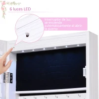 HOMCOM Espejo Joyero Colgante de Pared o Puerta con LED 5 Estantes 2 Cajones Pequeños Espejo Armario Montado con Cerradura 37x120x10cm(m-5)