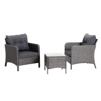 Outsunny Conjunto Muebles Ratán de Jardín Exterior 5 Pcs Sillón Mesa de Café y Taburete Reposapiés Cojín Incluido Marco Acero Color Gris(m-4)