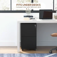 Vinsetto 2-Drawer Vertical Filing Cabinet with Lock and 5 Wheels, Steel Mobile File Cabinet, for A4, Legal and Letter Size, Pre-Assembled Body, Black(m-8)
