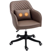 Vinsetto Microfiber Office Chair, Desk Chair, Makeup Vanity Chair with Massage Lumbar Pillow and Rolling Wheels for Bedroom and Home, Brown(m-11)