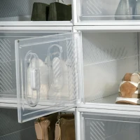 HOMCOM Organizador de Zapatos Modular Estantería Modulable con 18 Cubos Puertas Magnéticas 28x36x21 cm Transparente(m-9)
