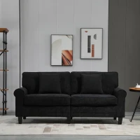 HOMCOM Canapé 3 places en tissu velours côtelé 197 cm  avec accoudoirs et dossier rembourrées 2 oreillers noir(m-8)