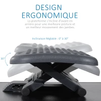 HOMCOM Repose-pieds de bureau, repose-pieds ergonomique, angle ajustable 30°, hauteur ajustable à 3 positions, pour bureau et maison, gris foncé(m-4)