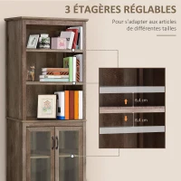 HOMCOM Bibliothèque Vitrine Buffet de Cuisine Armoire Rustique Multi-rangements 2 étagères dim. 76 x 40 x 180 cm(m-5)