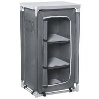 Outsunny 3-Shelf Camping Cupboard Camping Kitchen Station Cook Table, Storage Organiser for BBQ Party Picnics Backyards with Carrying Bag, Grey(m-11)