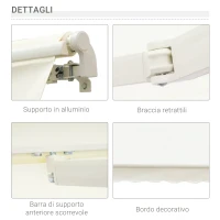 Outsunny Tenda da Sole Avvolgibile a Caduta con Manovella, in Alluminio e Poliestere, 3x2.5m, Bianco(m-7)