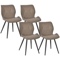 HOMCOM Set of 4 Contrast Stitched PU Leather Racing-Style Dining Chairs Accent Seat w/ Steel Legs Ergonomic Back Padding Home Living Room Brown(m-1)