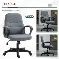 Vinsetto Chaise de bureau fauteuil bureau massant pivotant hauteur réglable tissu lin gris(m-6)