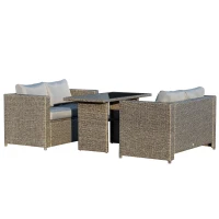 Outsunny Set 3 Pezzi Mobili da Giardino con 2 Divani con Cuscini e 1 Tavolo in Rattan PE, Salotto da Esterno Grigio-Nero(m-1)