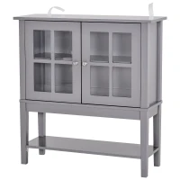 HOMCOM Armario Auxiliar Interior para Cocina Salón Aparador Cocina de Almacenamiento Estilo Vitrina Multifuncional con Estantes Inferior Puertas Sisteme Antivuelco 80x28x84cm Color Gris(m-11)