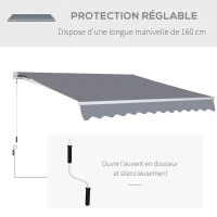 Outsunny Store banne manuel rétractable angle réglable aluminium polyester imperméabilisé 2,95L x 2,5l m gris(m-6)