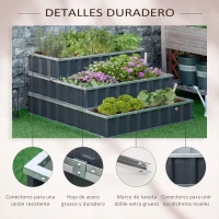 Outsunny Huerto Urbano de 3 Niveles de Jardín Acero 118x118x62 cm Arriate de Escalera para Cultivos Plantas Flores para Terraza Exterior Gris(m-6)