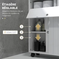 kleankin Meuble de rangement toilette salle de bain avec rangement papier toilette sur roulettes - 52 x 17 x 67 cm blanc(m-6)