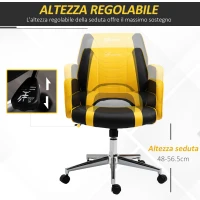 Vinsetto Sedia da Ufficio Racing Ergonomica Altezza Regolabile, Sedia da Scrivania Girevole con Funzione Dondolo, Nero e Giallo(m-5)