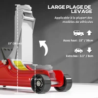 HOMCOM Cric hydraulique à profil bas, en acier robuste, Charge maximale de 2500 kg, capacité de levage de 8 à 38 cm, rouge(m-4)