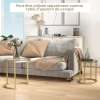 HOMCOM Lot de 2 tables basses tables d'appoint gigognes encastrables structure en acier et plateau verre trempé transparent or(m-7)