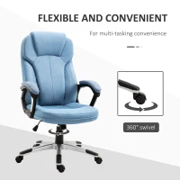 Vinsetto Office Chair, Linen Fabric Desk Chair, Height Adjustable Computer Chair with Padded Armrests, Swivel Wheels and Tilt Function, Blue(m-6)
