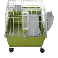 PawHut Small Animal Cage Rabbit Guinea Pigs Chinchillas Cage w/ Wheels Water Bottle Food Dish Platform Ramp 89 x 44 x 43 cm Green(m-8)