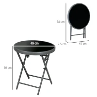 Outsunny Φ45cm Garden Side Table, Outdoor Round Folding Patio Table with Imitation Marble Glass Top, Small Coffee Table, Black(m-3)