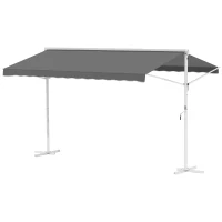 Outsunny Store Double Pente 4 x 3 m Manuel rétractable Inclinaison réglable métal époxy Blanc Polyester imperméabilisé Anti-UV Gris(m-10)