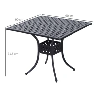 Outsunny 90cm Square Garden Table with Umbrella Hole, Aluminium Grid Motif Outdoor Dining Table for Garden Patio, Black(m-3)