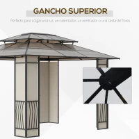 Outsunny Cenador para Jardín 3,6x3 m con Marco de Aluminio Pabellón para Exterior con Techo de Policarbonato Anti-UV Gazebo para Fiestas Eventos Marrón(m-5)