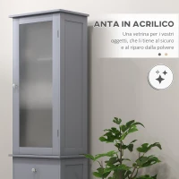 kleankin Mobile Colonna Bagno Salvaspazio con Armadietto, Cassetto e Ripiani in MDF, 40x27x171.5cm, Grigio(m-5)