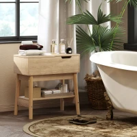 HOMCOM Table d'appoint table basse table de chevet étroite avec plateau rabattable et étagère ouverte grain de bois de chêne(m-7)