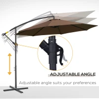Outsunny 2.45m Overhanging Cantilever Parasol, Heavy Duty Waterproof Garden Umbrella with Cross Base, Brown(m-6)