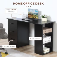 HOMCOM Computer Desk, Writing Table, PC Workstation with 3 Storage Shelves and Drawers, Black Handle, for Home Office, Black(m-4)