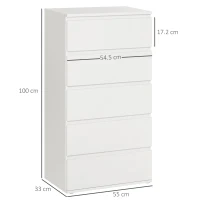 HOMCOM Chest of Drawers, 5 Drawers Storage Cabinet Floor Tower Cupboard for Bedroom Living Room, White(m-3)