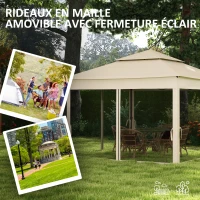 Outsunny Tonnelle de jardin pop-up pliant 3 x 3 m métal polyester imperméabilisé anti UV moustiquaires sac de transport crème(m-7)