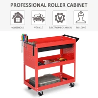DURHAND 3-Tier Tool Trolley Cart Storage Shelf Roller Cabinet DIY Box Garage Workshop with Drawer Red(m-7)