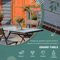Outsunny Ensemble salon de jardin 6 personnes grande table rectangulaire pliable + 6 chaises pliantes métal résine tressée PS chocolat(m-4)