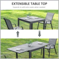 Outsunny Extendable Dining Table Outdoor Slat Table for 4-6 Person Rectangular Lawn Garden Bistro Patio Table with Aluminium Frame, 90-180cm x 90cm x 73cm, Grey(m-4)