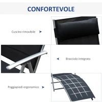 Outsunny Sdraio da Giardino Pieghevole con Cuscino, Schienale con 7 Reclinazioni, 137x63.5x100.5cm, Nero(m-5)