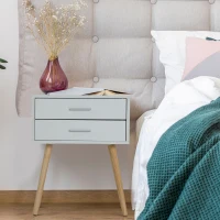 HOMCOM Table de chevet table de nuit design scandinave 48L x 40l x 60H cm 2 tiroirs pieds effilés inclinés bois massif panneaux particules blanc(m-2)