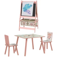 ZONEKIZ Kids Table and Chair Set and Kids Easel with Paper Roll, Storage Baskets, Kids Activity Furniture Set, Pink(m-11)