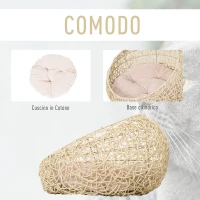 PawHut Cuccia per Gatti e Animali Domestici, Cesta in Rattan Beige con Cuscino in Cotone (Ф56 x 35 A cm)(m-5)