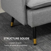 HOMCOM Canapé 2 places design scandinave tissu effet lin avec passepoil 139 x 68 x 80 cm gris(m-5)