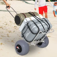 Outsunny Chariot de Plage Pliable - Chariot de Transport Pliable Tout-Terrain - Manche télescopique - Grandes Roues Basse Pression(m-2)