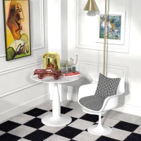 HOMCOM Small 2-Person Dining Table, Elegant Design Table with Steel Base and Non-slip Foot Pad, White and Grey(m-8)