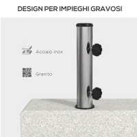 Outsunny Base per Ombrellone da Giardino 25kg per Pali da Ø32mm, Ø38mm e Ø48mm, in Granito e Acciaio Inox, 45x22.5x40 cm, Grigia(m-5)
