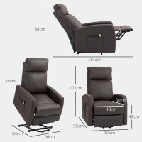 HOMCOM Poltrona Alzapersona Reclinabile a 145° con Telecomando e Poggiapiedi, in Pelle PU Marrone Scuro, 67x95x105 cm(m-3)