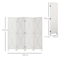 HOMCOM Paravento a 4 Ante per Interni, Divisorio in Legno per Camera e Ufficio, 182x170 cm, Bianco(m-3)