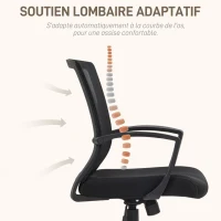 HOMCOM Chaise bureau fauteuil de bureau avec siège dossier en maille respirante hauteur réglable 62 x 60 x 92-102 cm noir(m-7)
