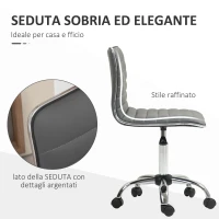 HOMCOM Sedia da Ufficio Ergonomica in Pelle PU con Altezza Regolabile, Seduta Girevole e Ruote, Grigio Scuro(m-5)