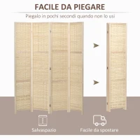 HOMCOM Paravento Separé da Interno a 4 Ante in Legno e Bambù, Pieghevole e Salvaspazio Altezza 170cm, Marrone(m-4)